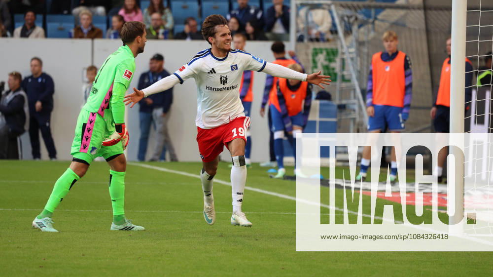 Soccer, Bundesliga 1, TSG 1899 Hoffenheim vs. Hamburger SV: Goal celebration after Otto Stange’s goal for Hamburger SV (2–2). Goal does not count. DFL and DFB regulations prohibit any use of photographs as image sequences and or quasi-videos.heim