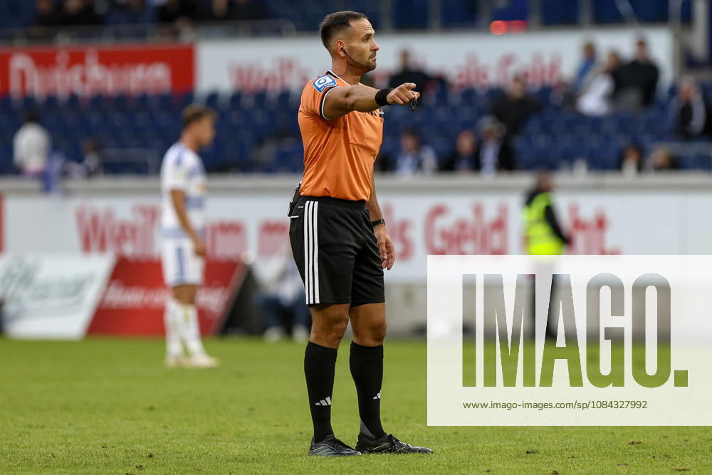 GER, Soccer, Men s, 3rd Division, 2026–2027 Season, MSV Duisburg vs. TSG Hoffenheim II; Referee Leonidas Exuzidis gestures; Gestures; Duisburg; Schauinsland; Reisen Arena; North Rhine-Westphalia; Germany