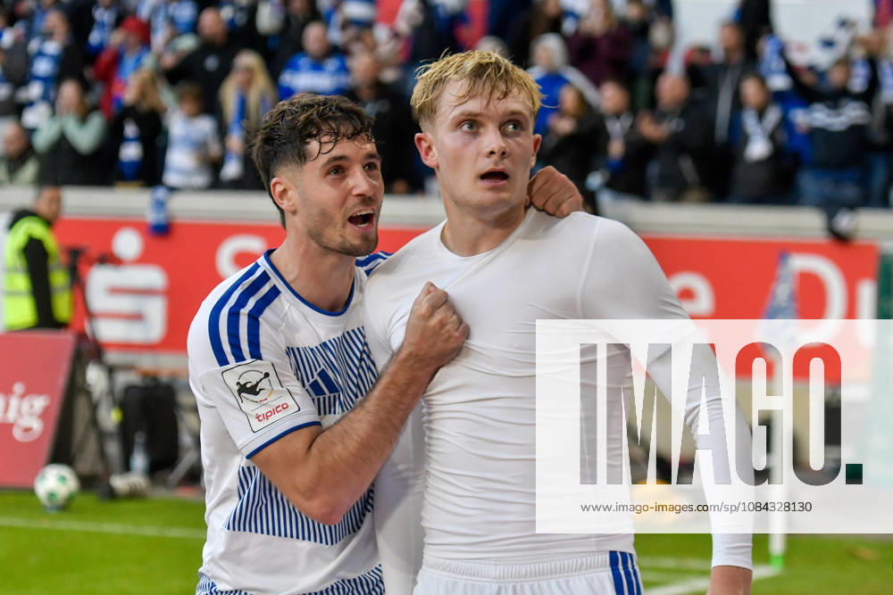 Peter Remmert (Duisburg 39) celebrates with Tobias Fleckstein (Duisburg 5 10 10 2026 ¢) after scoring the goal that made it 3–2. Soccer ¢ MSV Duisburg vs. TSG 1899 Hoffenheim II, Schauinsland Reisen Arena, Duisburg, DFB DFL regulations prohibit any use of photographs as image sequences and or quasi-video. NRW, Germany