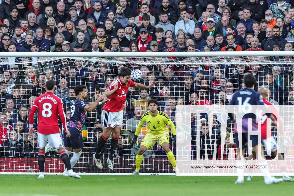Premier League: Manchester United, ManU v Tottenham Hotspur Harry Maguire of Manchester United heads the ball clear during the Premier League match Manchester United vs Tottenham Hotspur at Old Trafford, Manchester, United Kingdom on 10 October 2026 (Photo by Mark Cosgrove News Images) Manchester Old Trafford Greater Manchester United Kingdom