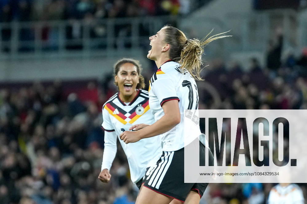 Cora Zicai, Germany Women s National Team, 14, Melissa Kössler Melissa Koessler Germany Women s National Team, 18 Goal celebration, Emotions, Shot on goal, Finish, Goal scored, Goal, Hit, Germany, Soccer, International match, Friendly match, Exhibition match, 2026 2027, Germany vs. Australia, October 9, 2026, BBBank Wildpark, Karlsruhe, Baden-Württemberg, Germany