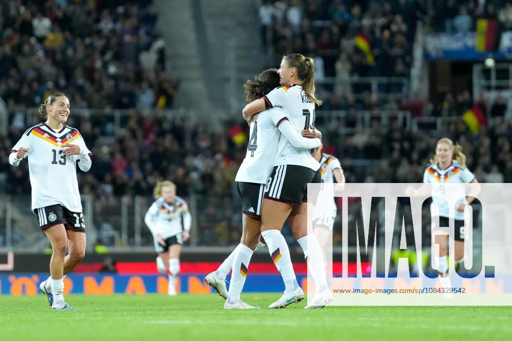 Cora Zicai, Germany Women s National Team, 14, Melissa Kössler Melissa Koessler Germany Women s National Team, 18 Goal celebration, Emotions, Shot on goal, Finish, Goal scored, Goal, Hit, Germany, Soccer, International match, Friendly match, Exhibition match, 2026 2027, Germany vs. Australia, October 9, 2026, BBBank Wildpark, Karlsruhe, Baden-Württemberg, Germany