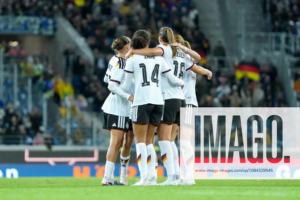 Cora Zicai, Germany Women s National Team, 14, Melissa Kössler Melissa Koessler Germany Women s National Team, 18 Goal celebration, Emotions, Shot on goal, Finish, Goal scored, Goal, Hit, Germany, Soccer, International match, Friendly match, Exhibition match, 2026 2027, Germany vs. Australia, October 9, 2026, BBBank Wildpark, Karlsruhe, Baden-Württemberg, Germany