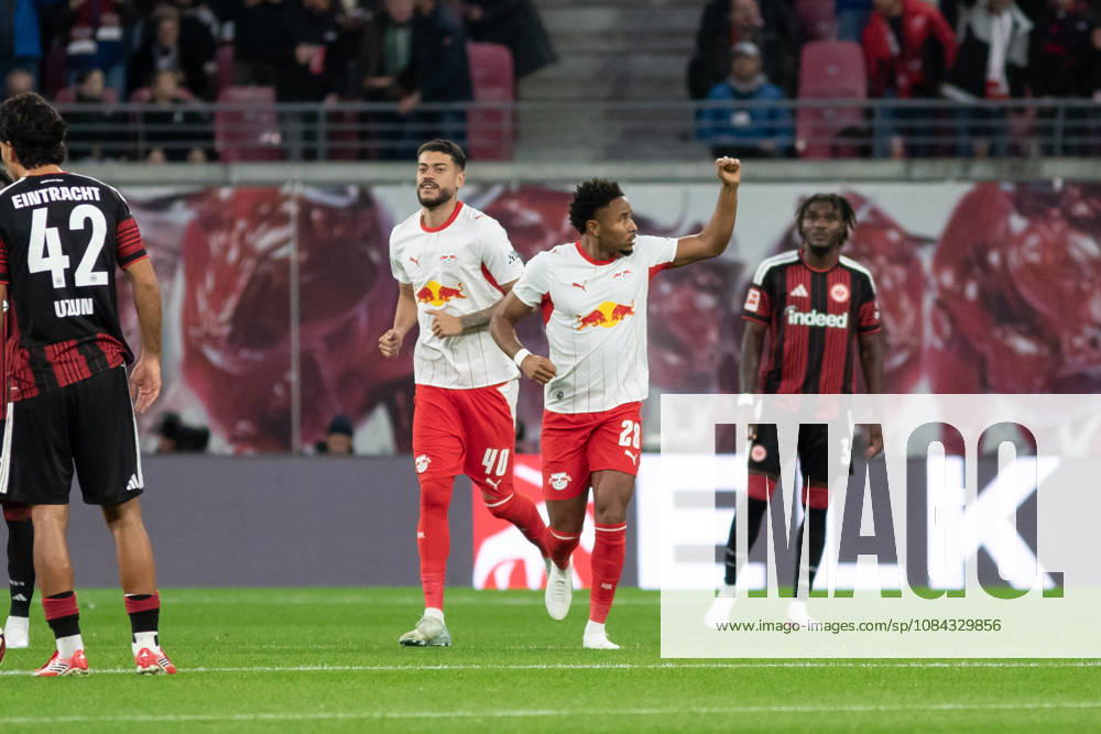 1 German Bundesliga: RB Leipzig vs. Eintracht Frankfurt, October 10, 2026. Christopher Nkunku, 28, of RB Leipzig celebrates his goal to make it 2–0. LEIPZIG, GERMANY OCTOBER 10 Bundesliga match between RB Leipzig and Eintracht Frankfurt at the Red Bull Arena on Matchday 5 of the 1. Bundesliga on October 10, 2026 in Leipzig, Germany. DFL regulations prohibit any use of photographs as image sequences and or quasi-video.
