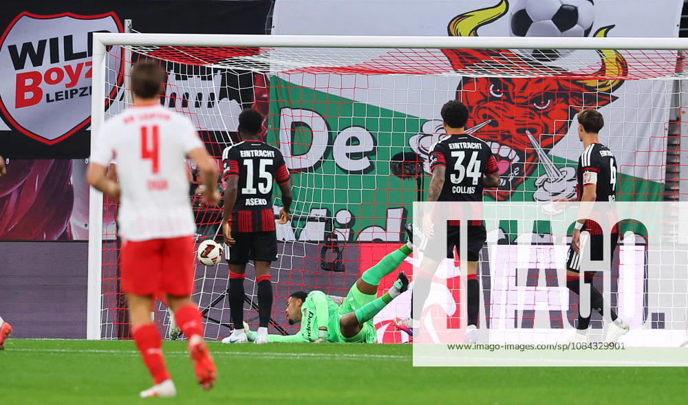 RB Leipzig vs. Frankfurt, Bundesliga, Leipzig, October 10, 2026, Red Bull Arena, soccer, Bundesliga, Matchday 5, RB Leipzig vs. SG Eintracht Frankfurt, Goal for Leipzig. Pictured: Goalkeeper Noah Atubolu 1; Frankfurt concedes the 1–0 goal scored by Ezechiel Banzuzi 6; RB Leipzig (not pictured),