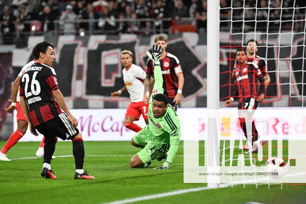 Soccer I Men s I 2026–2027 Season I Bundesliga I Matchday 5 I RB Leipzig vs. Eintracht Frankfurt I October 10, 2026 2 Goal for RB Leipzig, Keita Kosugi 26, Eintracht Frankfurt and Noah Atubolu 1, Eintracht Frankfurt watch the ball as it hits the back of the net at the Red Bull Arena in Leipzig, Saxony, Germany