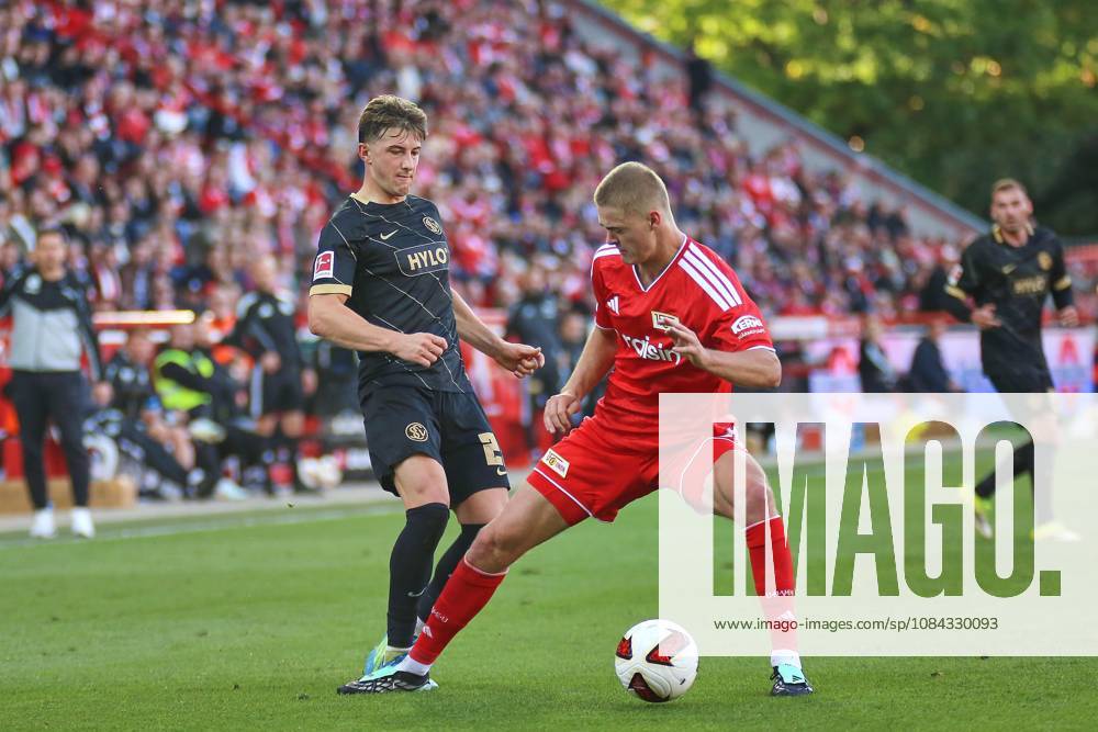Berlin, Germany, October 10, 2026, Alte Försterei Stadium, Matchday 5, 2026–27 Season, Bundesliga 1: Union Berlin vs. SV Elversberg; Lukas Petkov (25), SV Elversberg, and Tom Rothe (15), Union Berlin