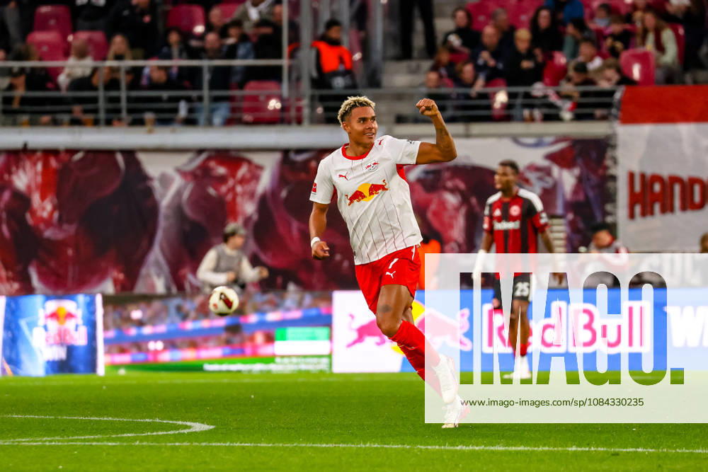 Antonio Nusa, RB Leipzig, 07 Celebration, Goal Celebration, celebrating the 2-0 goal, GER, RB Leipzig vs. Eintracht Frankfurt, Soccer, Men s Bundesliga 1, Matchday 5, 2026–2027 Season, October 10, 2026 DFL regulations prohibit any use of photographs as image sequences and or quasi-video GER, RB Leipzig vs. Eintracht Frankfurt, Soccer, 1st Bundesliga Men, Matchday 5, 2026–2027 Season, October 10, 2026 Leipzig