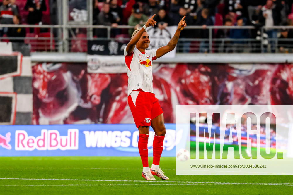 Antonio Nusa, RB Leipzig, 07 Celebration, Goal Celebration, celebrating the 2-0 goal, GER, RB Leipzig vs. Eintracht Frankfurt, Soccer, Men s Bundesliga 1, Matchday 5, 2026–2027 Season, October 10, 2026 DFL regulations prohibit any use of photographs as image sequences and or quasi-video GER, RB Leipzig vs. Eintracht Frankfurt, Soccer, 1st Bundesliga Men, Matchday 5, 2026–2027 Season, October 10, 2026 Leipzig