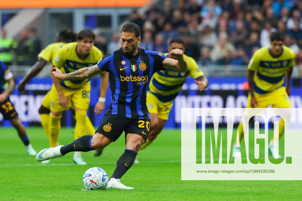 Hakan Calhanoglu of FC Internazionale scores a penalty during Serie A Enilive 2026 27 football match between FC Internazionale and Parma Calcio 1913. Italy