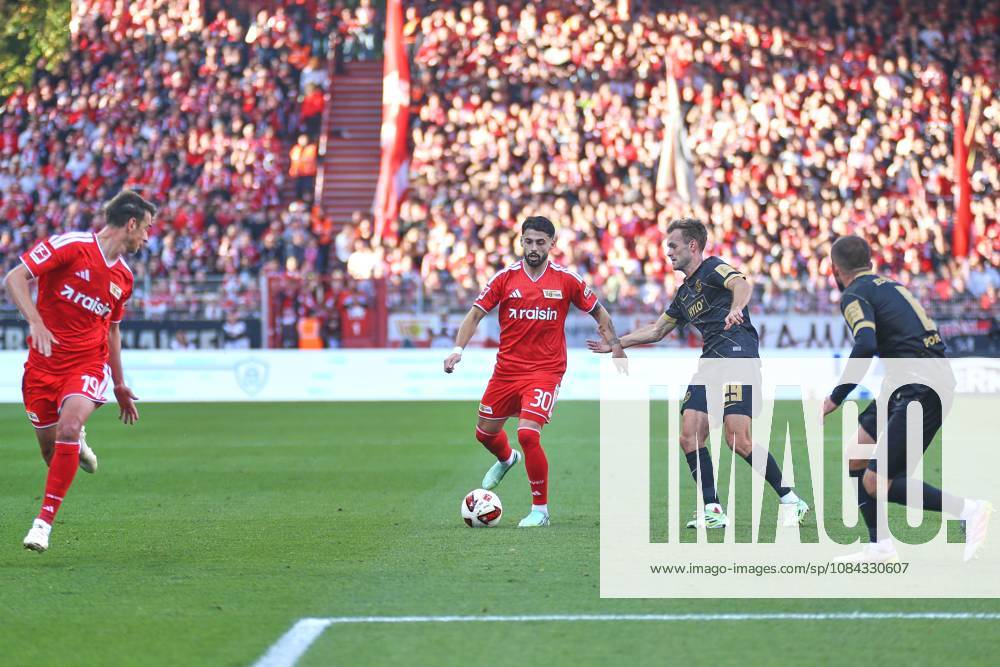 Berlin, Germany, October 10, 2026, Alte Försterei Stadium, Matchday 5, 2026–27 season, 1 German Bundesliga: Union Berlin vs. SV Elversberg; Janik Haberer 19, Union Berlin; Kastriot Imeri 30, Union Berlin with the ball at his feet; Tom Zimmerschied 29, SV Elversberg; and Lukasz Poreba 08, SV Elversberg