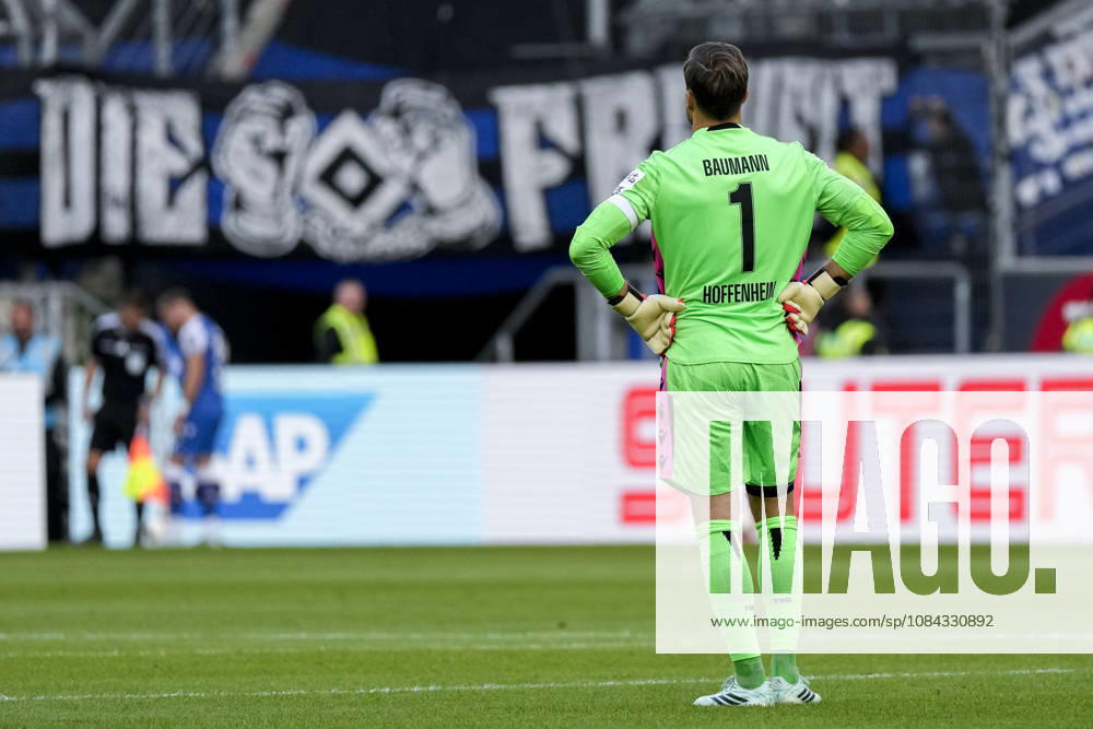 Oliver Baumann, goalkeeper, Hoffenheim, 1, Captain, cutout, full body, single image, single photo, action, looking disappointed, disappointment, frustration, pessimistic, TSG 1899 Hoffenheim player, October 10, 2026, Sinsheim, Germany, soccer, Bundesliga, TSG 1899 Hoffenheim vs. Hamburger SV, DFB and DFL regulations prohibit any use of photographs as image sequences and or quasi-video