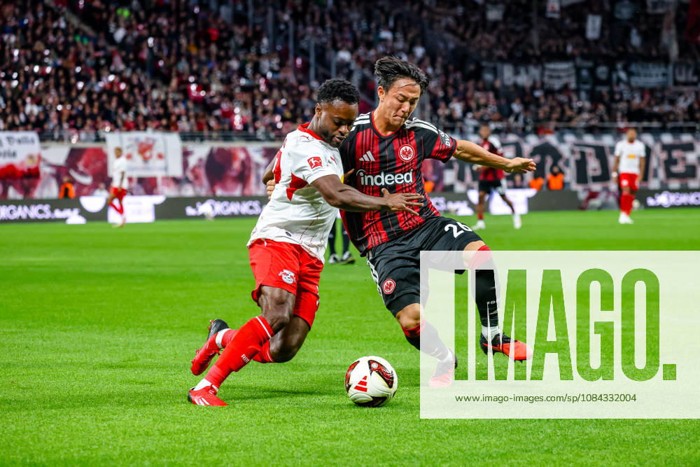 Ridle Baku (RB Leipzig), 17, and Keita Kosugi (Eintracht Frankfurt), 26—tackle, duel, battle for the ball, GER, RB Leipzig vs. Eintracht Frankfurt, soccer, Bundesliga 1 Men, Matchday 5, 2026–2027 season, October 10, 2026 DFL regulations prohibit any use of photographs as image sequences and or quasi-video GER, RB Leipzig vs. Eintracht Frankfurt, soccer, 1st Bundesliga Men, Matchday 5, 2026–2027 season, October 10, 2026 Leipzig