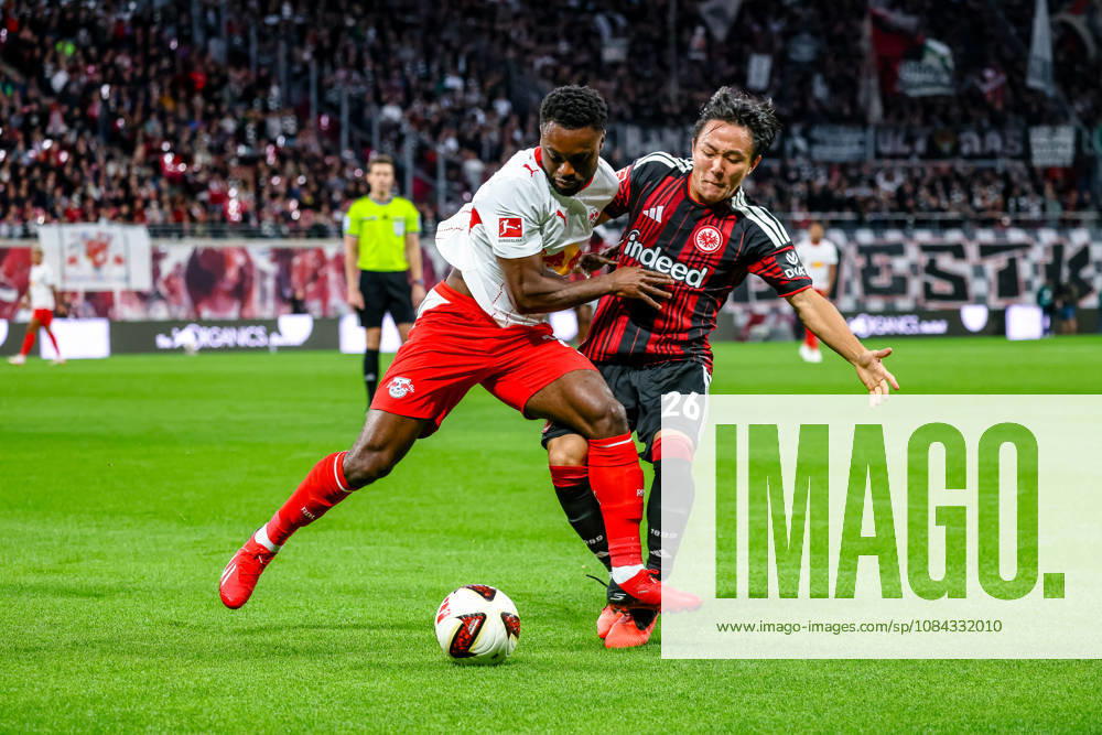 Ridle Baku (RB Leipzig), 17, and Keita Kosugi (Eintracht Frankfurt), 26—tackle, duel, battle for the ball, GER, RB Leipzig vs. Eintracht Frankfurt, soccer, Bundesliga 1 Men, Matchday 5, 2026–2027 season, October 10, 2026 DFL regulations prohibit any use of photographs as image sequences and or quasi-video GER, RB Leipzig vs. Eintracht Frankfurt, soccer, 1st Bundesliga Men, Matchday 5, 2026–2027 season, October 10, 2026 Leipzig