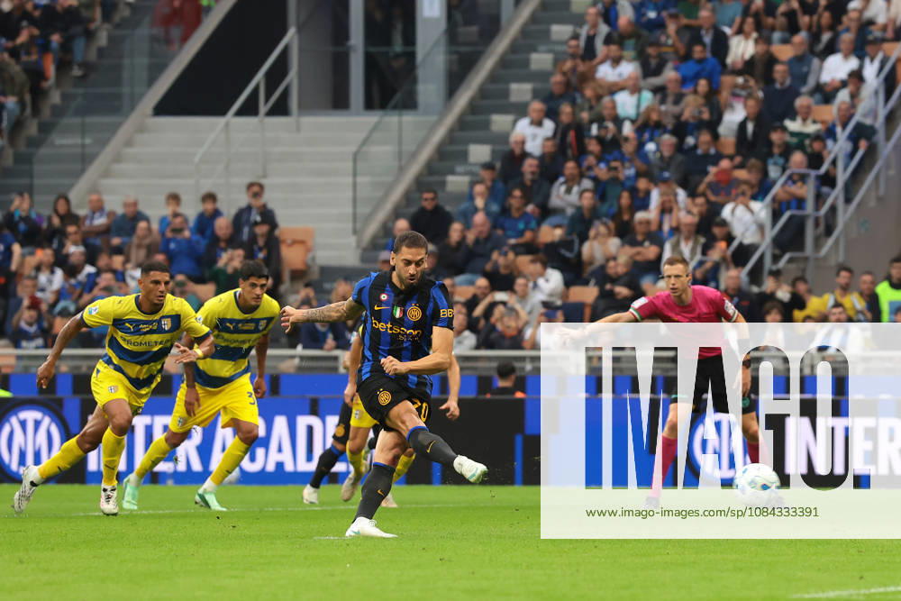FC Internazionale v Parma Calcio 1913 - Serie A - Season 2026-2027 Milan, Italy, 10th October 2026. Hakan Calhanoglu of FC Internazionale scores a penalty to give the hosts a 2-0 lead during the FC Internazionale vs Parma Calcio 1913 Serie A match at Giuseppe Meazza, Milan. Picture credit should read: Jonathan Moscrop Milan Stadio Giuseppe Meazza Italy