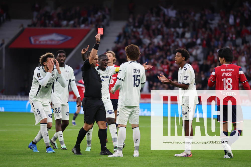 Carton rouge pour Ayumu SEKO (Havre AC) lors du match LOSC Lille vs Le Havre, Ligue 1, Decathlon Arena stade Pierre Mauroy, le 10 octobre 2026 - photo Laurent Sanson PsnewZ