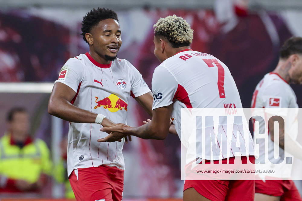 Christopher Nkunku of RB Leipzig celebrates his goal to make it 3–0 with Antonio Nusa of RB Leipzig during the Bundesliga match between RB Leipzig and Eintracht Frankfurt, Red Bull Arena on October 10, 2026, in Leipzig, Germany. Photo by Marco Steinbrenner, DeFodi Images. Christopher Nkunku of RB Leipzig celebrates after scoring his team’s third goal with Antonio Nusa of RB Leipzig during the Bundesliga match between RB Leipzig and Eintracht Frankfurt at Red Bull Arena on October 10, 2026 in Leipzig, Germany. Photo by Marco Steinbrenner, DeFodi Images. DFB and DFL regulations prohibit any use of photographs as image sequences and or quasi-video. Photo by Marco Steinbrenner, DeFodi Images.