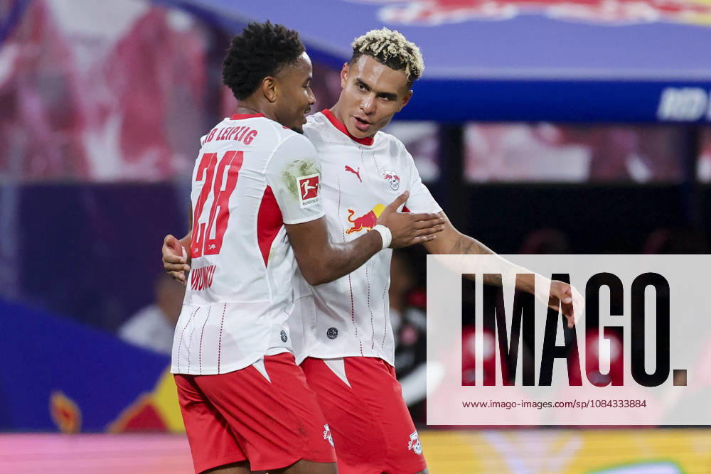 Christopher Nkunku of RB Leipzig celebrates his goal to make it 4–0 with Antonio Nusa of RB Leipzig during the Bundesliga match between RB Leipzig and Eintracht Frankfurt, Red Bull Arena on October 10, 2026, in Leipzig, Germany. Photo by Marco Steinbrenner, DeFodi Images. Christopher Nkunku of RB Leipzig celebrates after scoring his team’s fourth goal with Antonio Nusa of RB Leipzig during the Bundesliga match between RB Leipzig and Eintracht Frankfurt at Red Bull Arena on October 10, 2026 in Leipzig, Germany. Photo by Marco Steinbrenner, DeFodi Images. DFB and DFL regulations prohibit any use of photographs as image sequences and or quasi-video. Photo by Marco Steinbrenner, DeFodi Images.