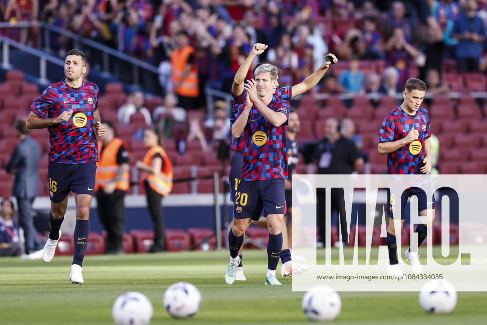 Rodri, Dani Olmo and Gavi of FC Barcelona, Barca warm up during the Spanish league, LaLiga EA Sports, football match played between FC Barcelona and Getafe CF at Spotify Camp Nou stadium on October 10, 2026 in Barcelona, Spain. Barcelona Spain - ZUMAa181 20261010_zaa_a181_068