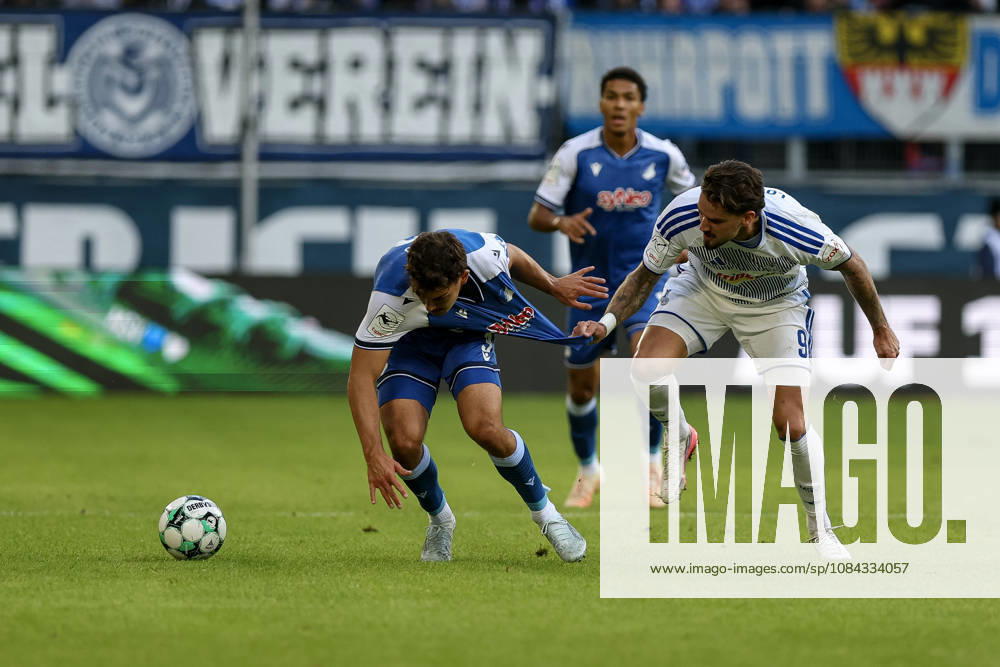 GER, Soccer, Men s, 3rd Division, 2026–2027 Season, MSV Duisburg vs. TSG Hoffenheim II, Sean Dulic (TSG II) and Lex Tyger Lobinger, Duisburg battling for the ball, Duisburg Schauinsland Arena, North Rhine-Westphalia, Germany