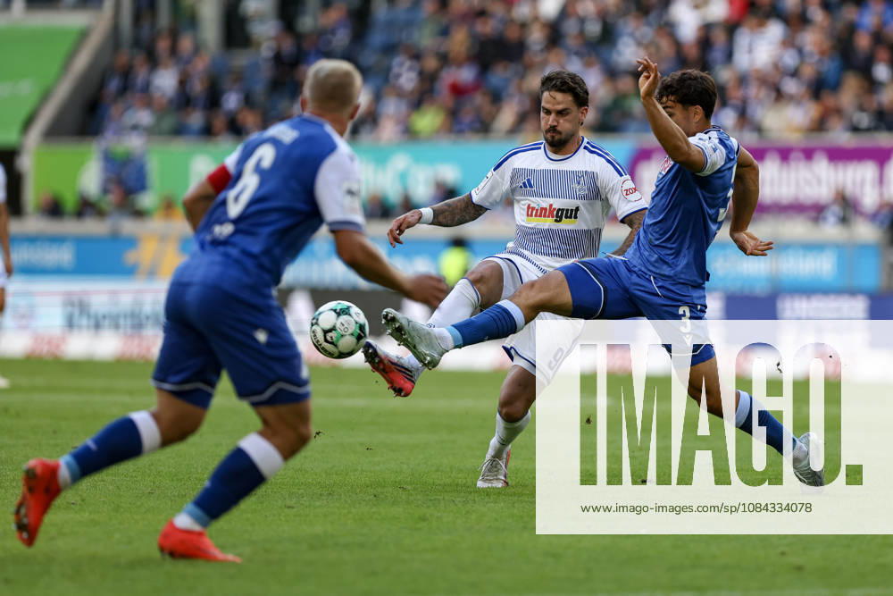 GER, Soccer, Men s, 3rd Division, 2026–2027 Season, MSV Duisburg vs. TSG Hoffenheim II: Lex Tyger Lobinger (Duisburg) and Sean Dulic (TSG II) battle for the ball; Duisburg Schauinsland Arena, North Rhine-Westphalia, Germany