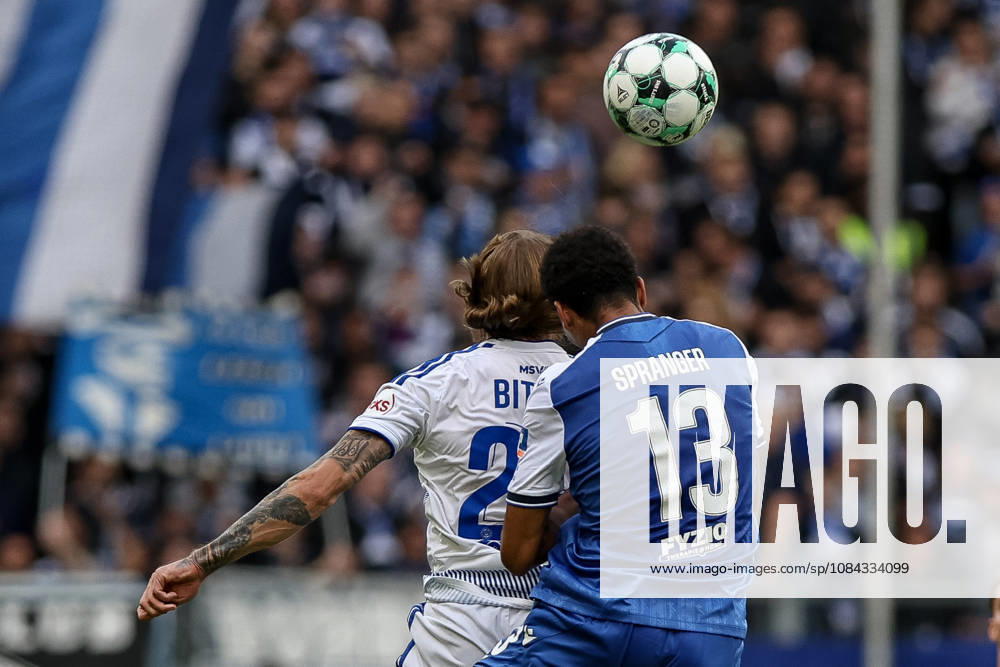 GER, Soccer, Men s, 3rd Division, 2026–2027 Season, MSV Duisburg vs. TSG Hoffenheim II; Joshua Bitter (Duisburg) and Tristan Spranger (TSG II) battle for the ball; Duisburg Schauinsland Arena, North Rhine-Westphalia, Germany