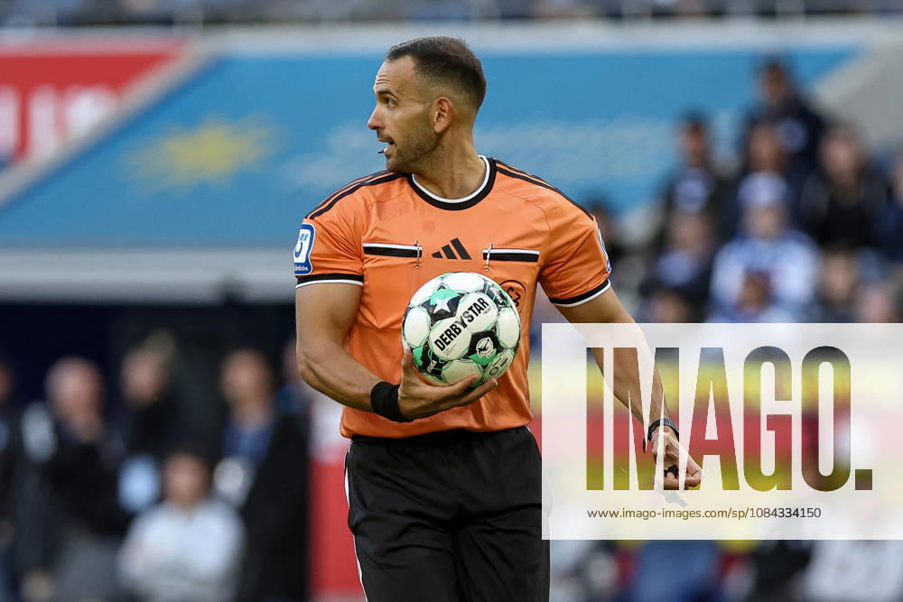 GER, Soccer, Men s, 3rd Division, 2026–2027 Season, MSV Duisburg vs. TSG Hoffenheim II; Referee Leonidas Exuzidis is holding the ball; Duisburg Schauinsland Arena, North Rhine-Westphalia, Germany
