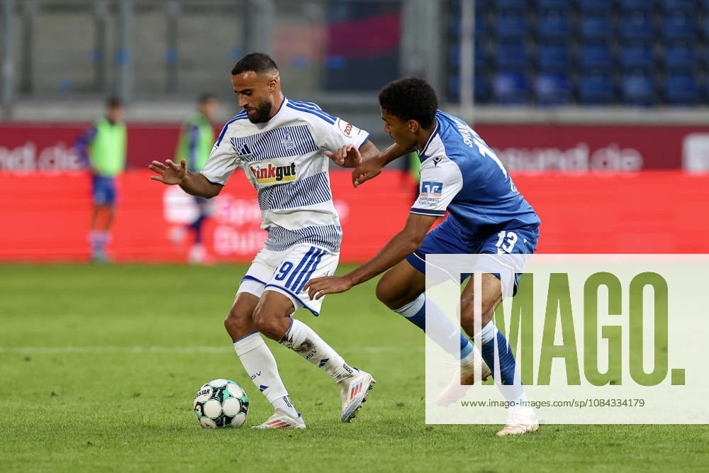 GER, Soccer, Men s, 3rd Division, 2026–2027 Season, MSV Duisburg vs. TSG Hoffenheim II: Lex Tyger Lobinger (Duisburg) and Tristan Spranger (TSG II) battle for the ball; Duisburg, Schauinsland, Arena, North Rhine-Westphalia, Germany