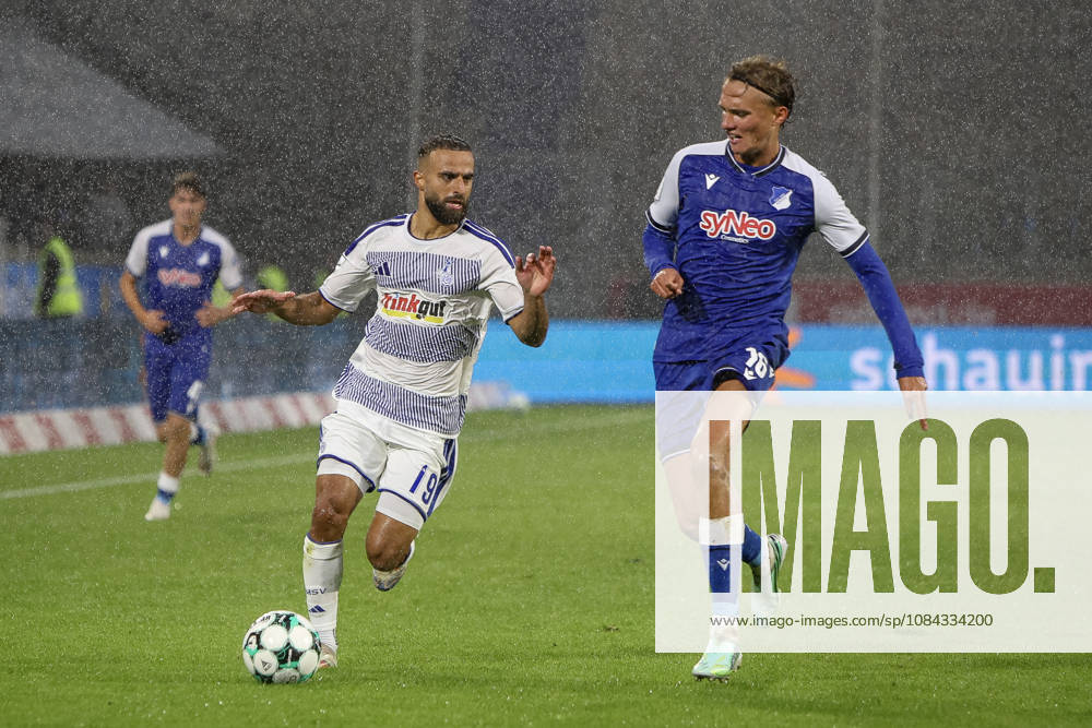 GER, Soccer, Men s, 3rd Division, 2026–2027 Season, MSV Duisburg vs. TSG Hoffenheim II; Ramien Safi (Duisburg) and Luis Engeln (TSG II) battle for the ball; Duisburg Schauinsland Arena, North Rhine-Westphalia, Germany