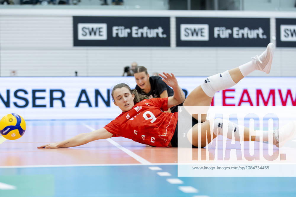 DEKRA 1st Bundesliga Women: Schwarz Weiss Erfurt vs. Rote Raben Vilsbiburg, Erfurt, October 10, 2026; Sarah Stiriz 9, Rote Raben Vilsbiburg; DEKRA 1st Bundesliga Women: Schwarz Weiss Erfurt vs. Rote Raben Vilsbiburg, Riethsporthalle, Erfurt, 1October 10, 2026