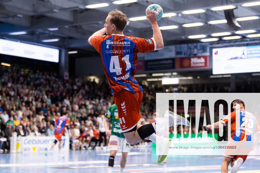 Till HERMANN of SG BBM Bietigheim, 41, scores a goal, play, shot on goal GER, FRISCH AUF Goeppingen vs. SG BBM Bietigheim, Handball, Bundesliga, OPEL HBL, Matchday 8, 2026–2027 season, October 10, 2026, GER, FRISCH AUF Goeppingen vs. SG BBM Bietigheim, Handball, Bundesliga, OPEL HBL, Matchday 8, 2026–2027 season, October 10, 2026, Göppingen