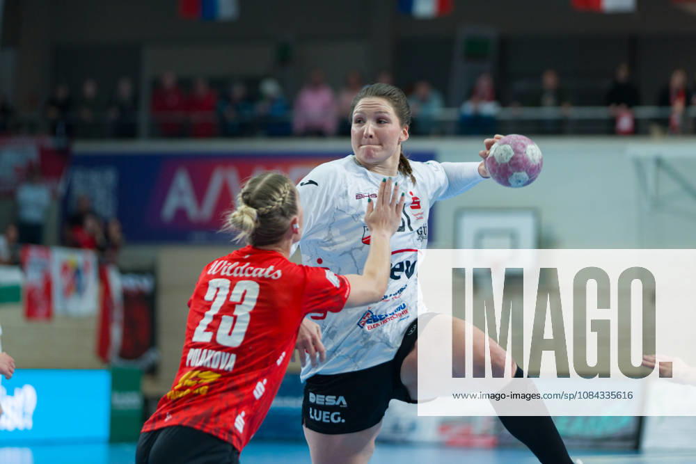 Marie Polakova, Halle, 23; Victoria Hasselbusch, Zwickau, 31; SV Union Halle Neustadt vs. BSV Sachsen Zwickau, Women s Handball Bundesliga, 1st Bundesliga, Matchday 5, 2026–27 Season, October 10, 2026, Halle SWH Arena, Saxony-Anhalt, Germany