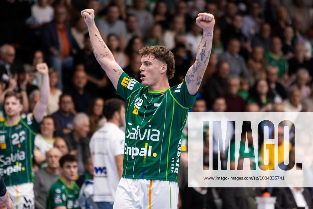Victor KLOEVE FRISCH AUF Goeppingen, 07 Celebration, Joy, Passion, Success, Emotion, Enthusiasm, Positive Emotions GER, FRISCH AUF Goeppingen vs. SG BBM Bietigheim, Handball, Bundesliga, OPEL HBL, Matchday 8, 2026–2027 Season, October 10, 2026, GER, FRISCH AUF Goeppingen vs. SG BBM Bietigheim, Handball, Bundesliga, OPEL HBL, Matchday 8, 2026–2027 Season, October 10, 2026, Goeppingen