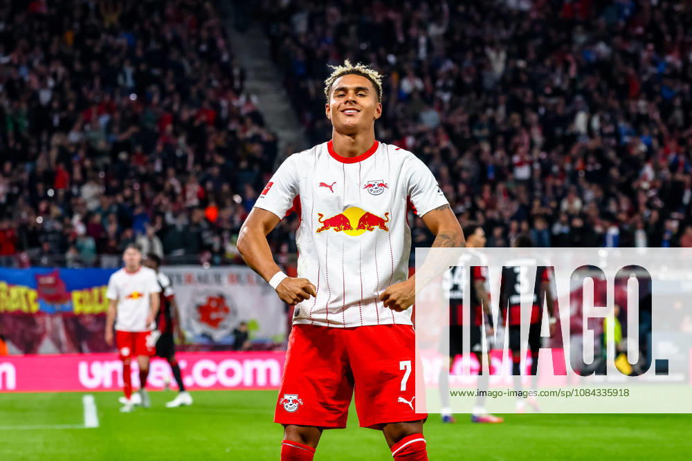 Antonio Nusa, RB Leipzig, 07 Celebration, Goal Celebration, celebrating the 5-0 goal, GER, RB Leipzig vs. Eintracht Frankfurt, Soccer, 1. Bundesliga Men, Matchday 5, 2026–2027 Season, October 10, 2026 DFL regulations prohibit any use of photographs as image sequences and or quasi-video GER, RB Leipzig vs. Eintracht Frankfurt, Soccer, 1st Bundesliga Men, Matchday 5, 2026–2027 season, October 10, 2026 Leipzig