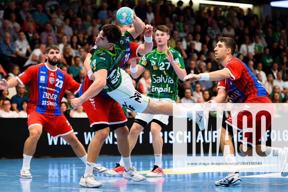 Göppingen HBL 26 27 Frisch Auf Göppingen SG BBM Bietigheim Elias Newel (Göppingen), Fabian Wiederstein (Bietigheim), Nikola Vlahovic (Bietigheim) Göppingen EWS Arena Baden-Württemberg, Germany