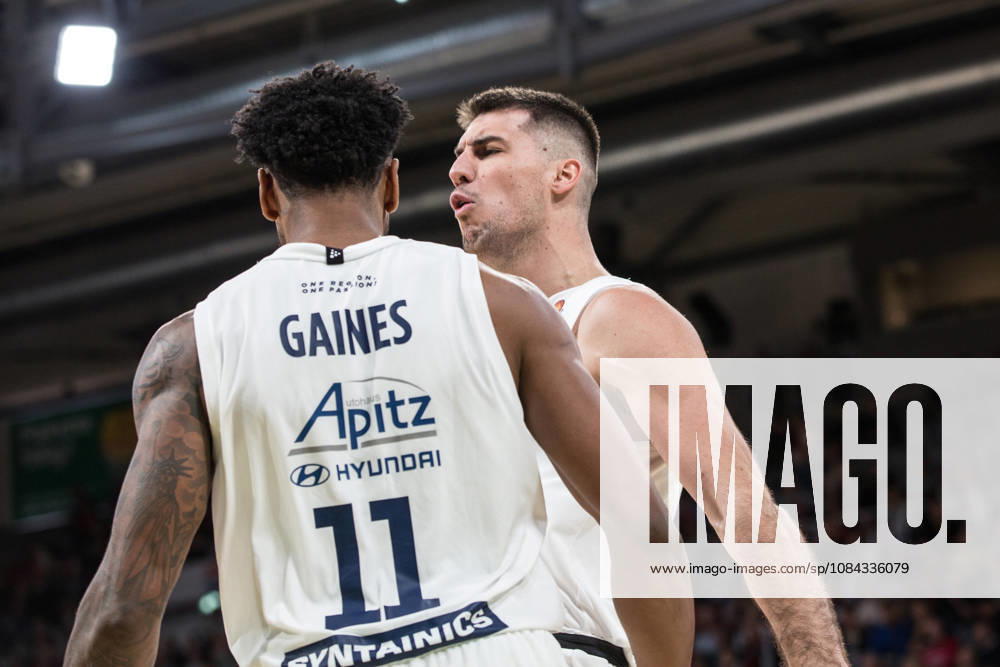 Bamberg, Germany, October 10, 2026; easyCredit BBL 2026–2027, Matchday 5; BMA365 Bamberg Baskets vs. Syntainics MBC; Pictured: Jure Planinic of MBC Weißenfels celebrates at the Brose Arena in Bavaria