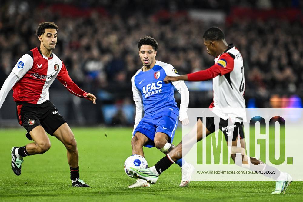 ROTTERDAM - (lr) Oussama Targhalline of Feyenoord, Ro-Zangelo Daal of AZ Alkmaar, Givairo Read of Feyenoord during the Dutch Eredivisie match between Feyenoord and AZ Alkmaar at Feyenoord stadium De Kuip on 10 October 2026 in Rotterdam, the Netherlands. OLAF KRAAK ANP Eredivisie 2026 27 ANPxSportx IVx 572047970 originalFilename: 572047970