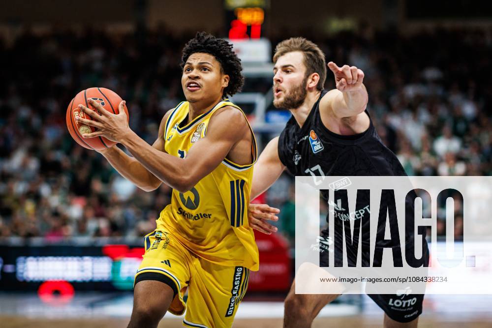 Jack Kayil of Alba Berlin goes head-to-head with Moritz Krimmer of the Gladiators Trier, Action: Vet Concept Gladiators Trier vs. Alba Berlin, Basketball, easyCredit BBL, Matchday 5, 2026–2027 Season, October 10, 2026, Vet Concept Gladiators Trier vs. Alba Berlin, Basketball, easyCredit BBL, Matchday 5, 2026–2027 Season