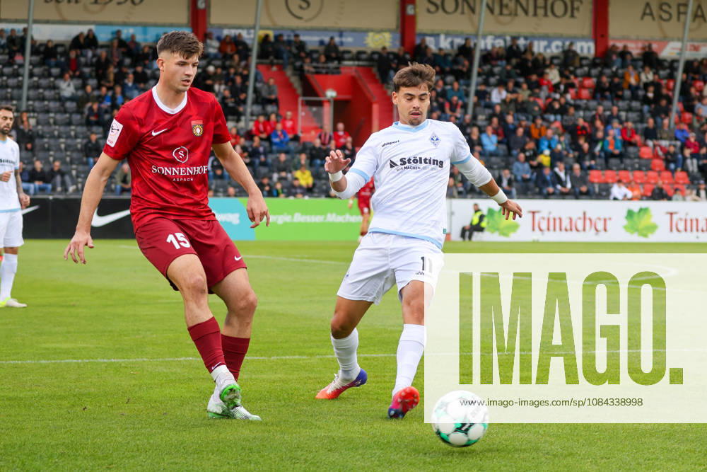 Antonis Aidonis, SG Sonnenhof Großaspach, 15; Masca, SV Waldhof Mannheim, 11; Soccer 3rd Division, Matchday 8, SG Sonnenhof Großaspach vs. SV Waldhof Mannheim on October 10, 2026, at the WIRmachenDRUCK Arena in Aspach Großaspach, Germany; Aspach Großaspach, WIRmachenDRUCK Arena, Germany