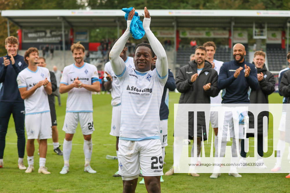 Nolan Muteba N Tumba, SV Waldhof Mannheim, 29, two-goal scorer; goal and goal celebration, gestures, joy, emotions after the game; Soccer 3rd Division, Matchday 8, SG Sonnenhof Großaspach vs. SV Waldhof Mannheim on October 10, 2026, in Aspach Großaspach at the WIRmachenDRUCK Arena, Germany; Aspach Großaspach, WIRmachenDRUCK Arena, Germany