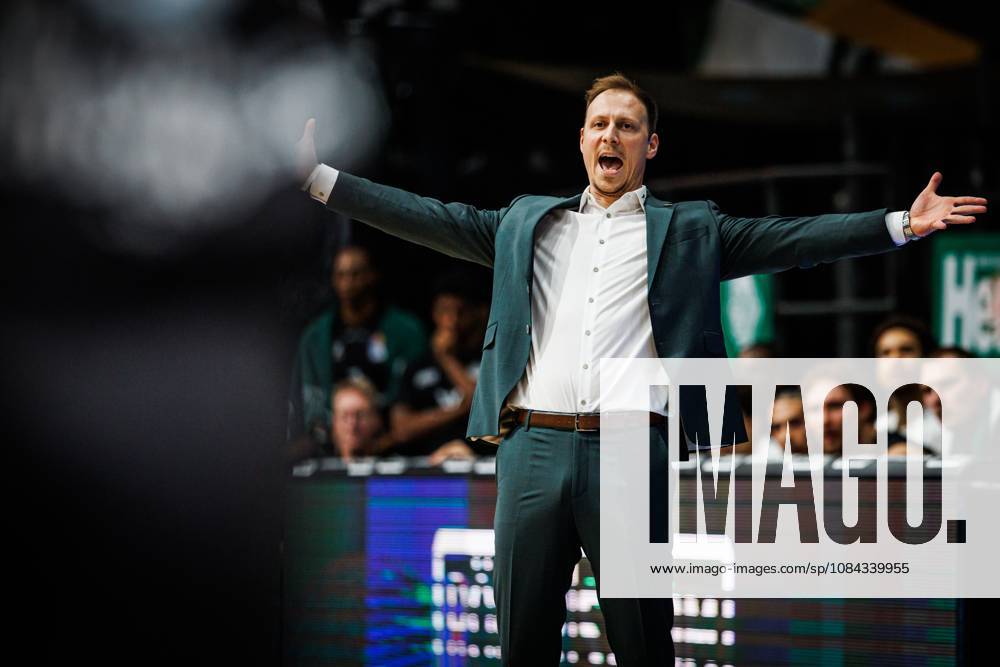 Jacques Schneider, head coach of the Gladiators Trier, on the sidelines; emotions; gestures; body language; facial expressions; cutout image: Vet Concept Gladiators Trier vs. Alba Berlin, basketball, easyCredit BBL, Matchday 5, 2026–2027 season, October 10, 2026, Vet Concept Gladiators Trier vs. Alba Berlin, basketball, easyCredit BBL, Matchday 5, 2026–2027 season