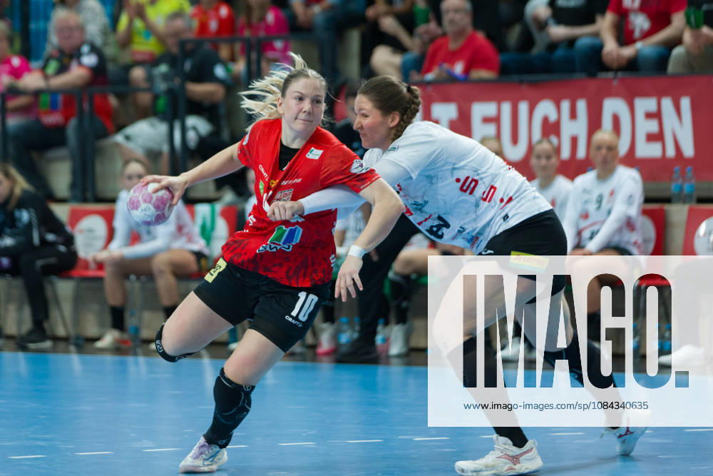 Viktoria Marksteiner Halle, 10, Victoria Hasselbusch Zwickau, 31, SV Union Halle Neustadt vs. BSV Sachsen Zwickau, Women s Handball Bundesliga, 1st Bundesliga, Matchday 5, 2026–27 Season, October 10, 2026, Halle, SWH Arena, Saxony-Anhalt, Germany