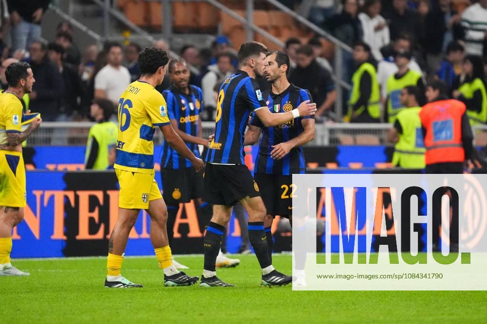 SOCCER - Serie A - Inter - FC Internazionale vs. Parma Calcio Photo by IPA ABACAPRESS.COM89514835 - Henrikh Mkhitaryan and Marcus Thuram celebrate the victory at the end of the match during the Italian Serie A soccer game between FC Internazionale and Parma Calcio 1913 at the Giuseppe Meazza Stadium in Milan on October 10, 2026. Milan Italy