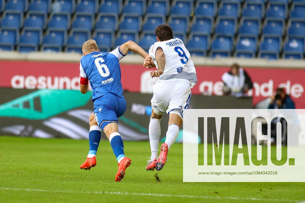 Germany, Soccer, Men s, 3rd Division, 2026–2027 Season, MSV Duisburg vs. TSG Hoffenheim II: Valentin Lässig (TSG II) and Lex Tyger Lobinger (MSV) battle for the ball