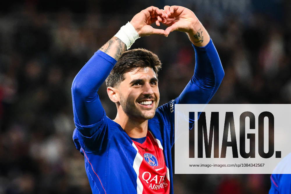 Lucas BERALDO of PSG celebrates his goal during the Ligue 1 match between Paris Saint-Germain (PSG) and Le Mans FC at Parc des Princes Stadium on October 10, 2026 in Paris, France. Paris Saint-Germain V Le Mans FC - Ligue 1 - ZUMAm308 20261010_zsp_m308_005