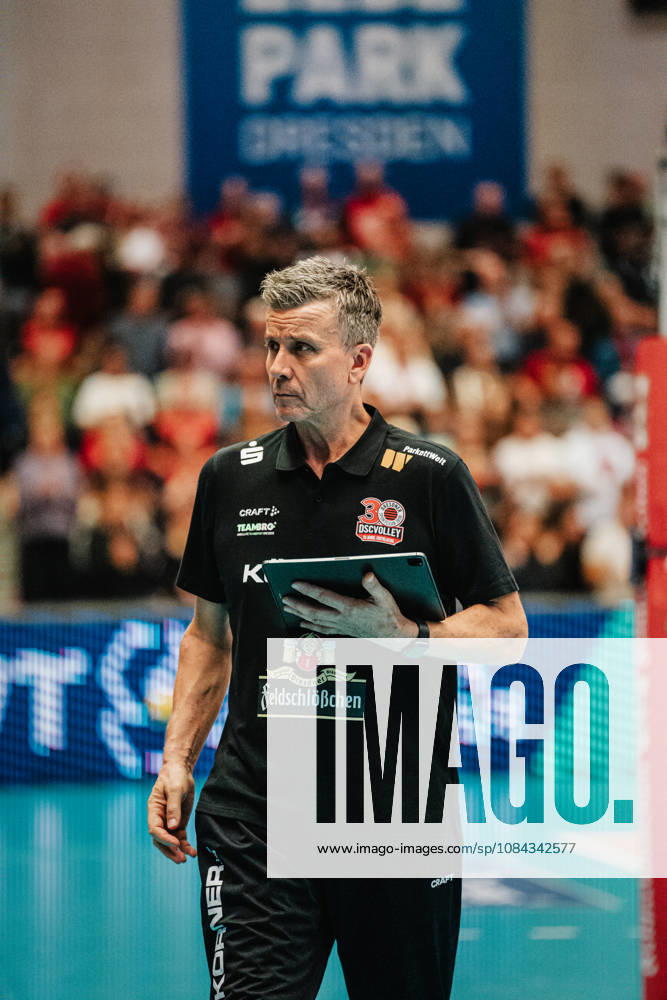 Pictured: Coach Alexander Waibl, Dresdner SC 10 10 2026, Dresdner SC Allianz MTV Stuttgart, DEKRA 1 Bundesliga Women, Volleyball, Germany, Dresden, Cyberport Arena