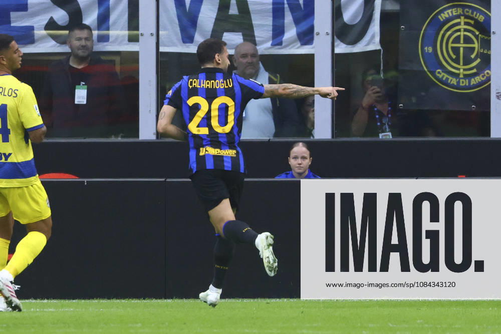 FC Internazionale v Parma Calcio - Serie A 2026 27 Hakan Calhanoglu celebrates a goal during the Serie A match between FC Internazionale and Parma Calcio at Giuseppe Meazza in Milano, Italy, on October 10, 2026. Milano Milano Italy