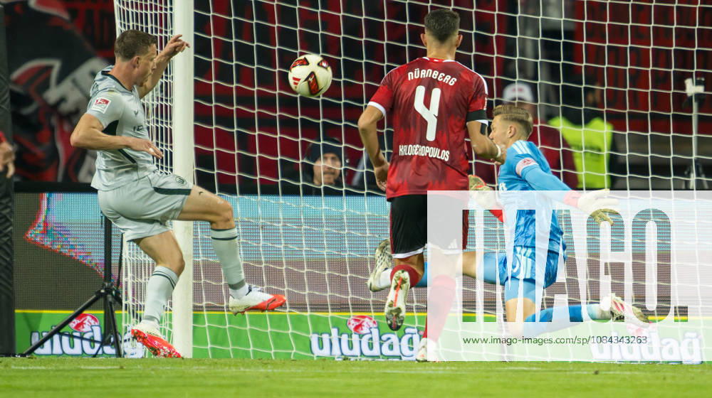 Soccer Season 2026–2027, Matchday 2, Bundesliga, Matchday 7: 1. FC Nürnberg (FCN) vs. VfL Wolfsburg (WOB) Wolves Sports Photo by Zink . DFL regulations prohibit any use of photographs as image sequences and or quasi-video; for editorial use only. Yannick Gerhardt 31, VfL Wolfsburg; Alexios Kalogeropoulos 4, 1 FC Nuremberg (FCN); Jan Reichert 1, 1 FC Nuremberg (FCN); scoring chance
