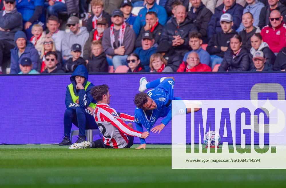 Sunderland v Brighton, Premier League, Football, Stadium Of Light, Sunderland UK - 10 Oct 2026 Trai Hume of Sunderland Association Football Club tackles Sunderland Stadium Of Light Tyne and Wear UK, UK NEWSPAPERS OUT