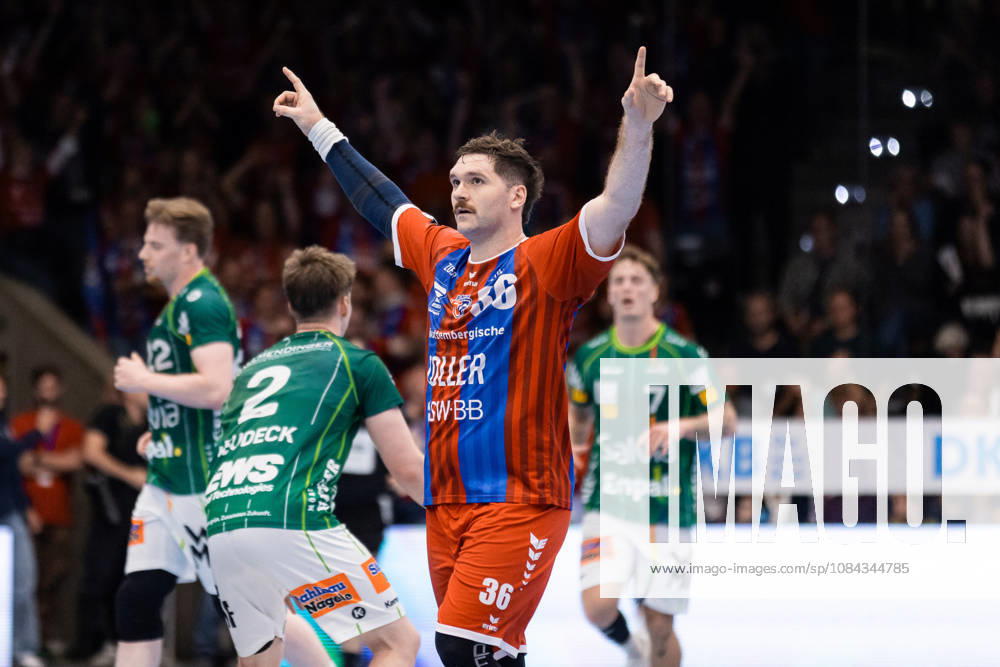 Jonathan FISCHER SG BBM Bietigheim, 36 Celebration, Joy, Passion, Success, Emotion, Enthusiasm, Positive Emotions GER, FRISCH AUF Goeppingen vs. SG BBM Bietigheim, Handball, Bundesliga, OPEL HBL, Matchday 8, 2026–2027 season, October 10, 2026, GER, FRISCH AUF Goeppingen vs. SG BBM Bietigheim, Handball, Bundesliga, OPEL HBL, Matchday 8, 2026–2027 season, October 10, 2026, Goeppingen
